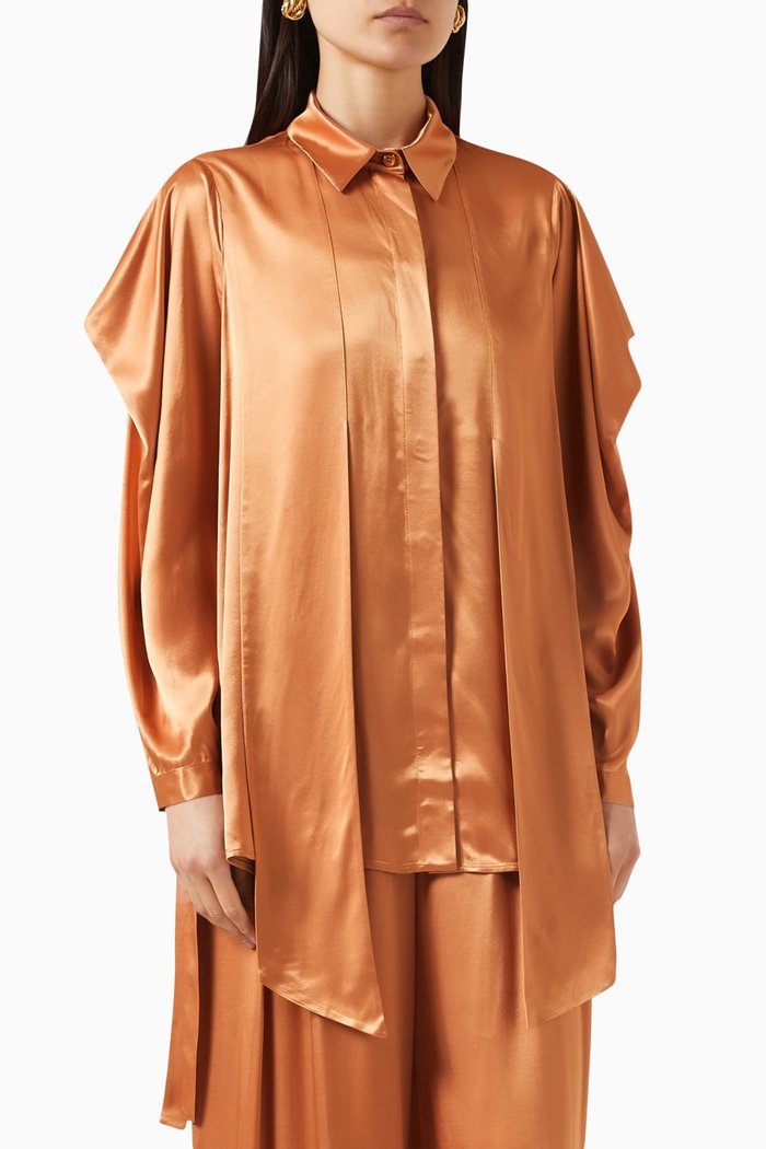 

Shawl Blouse in Satin, Brown