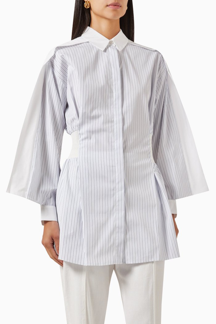 

Stripe Cape Blouse in Cotton, Blue