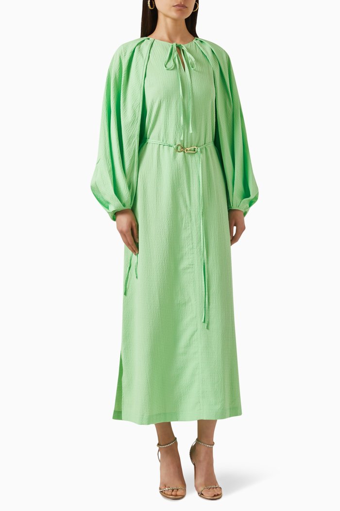 

Belted Maxi Dress in Cotton, Green