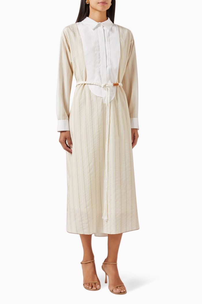 

Belted Shirt Dress in Viscose, Neutral