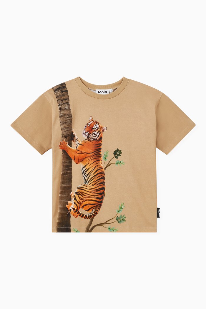 

Rillo Climbing Tiger Print T-Shirt in Organic Cotton, Neutral