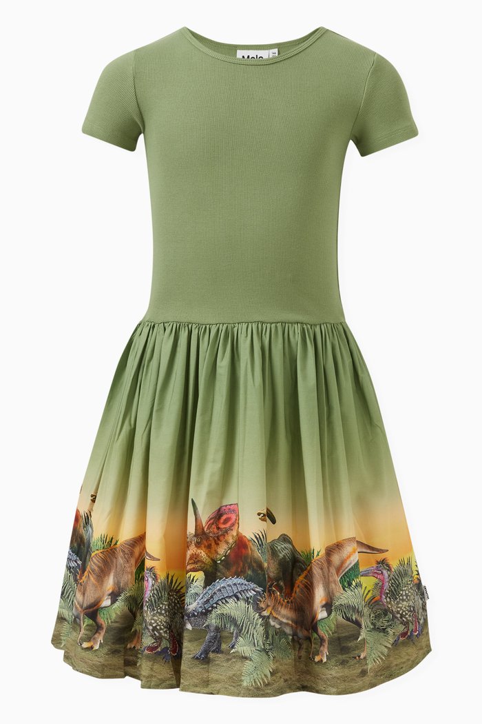 Cissa Printed Dress in Cotton, Green