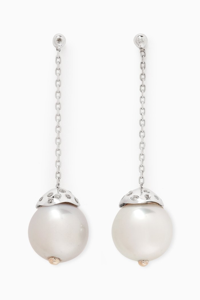 

Akila Diamond & Pearl Drop Earrings in 18kt White Gold, Silver