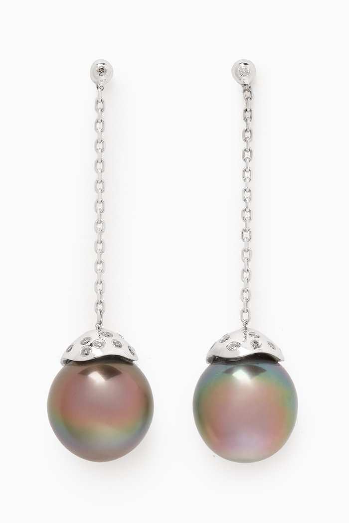 

Akila Diamond & Pearl Drop Earrings in 18kt White Gold, Silver
