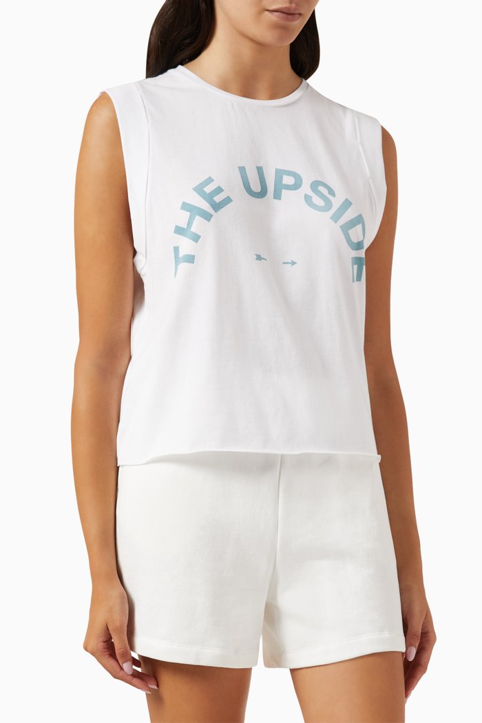 

Crop Muscle Tank Top in Organic Cotton-jersey, White