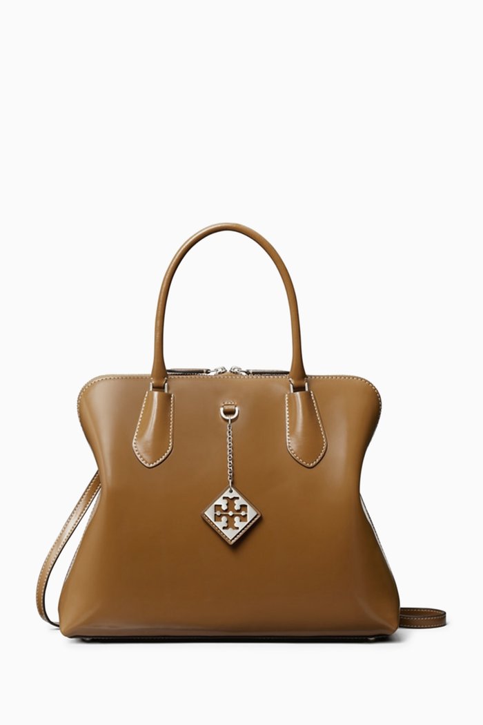 

Swing Satchel Bag in Leather, Neutral