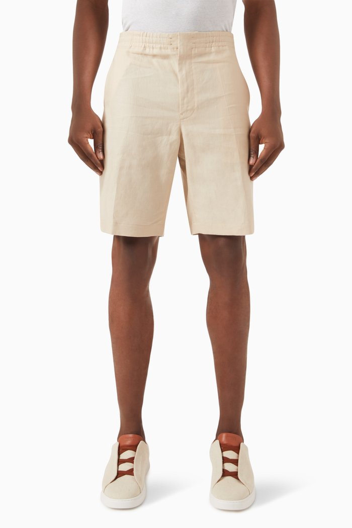 

Elasticated Waistband Shorts in Linen, Neutral