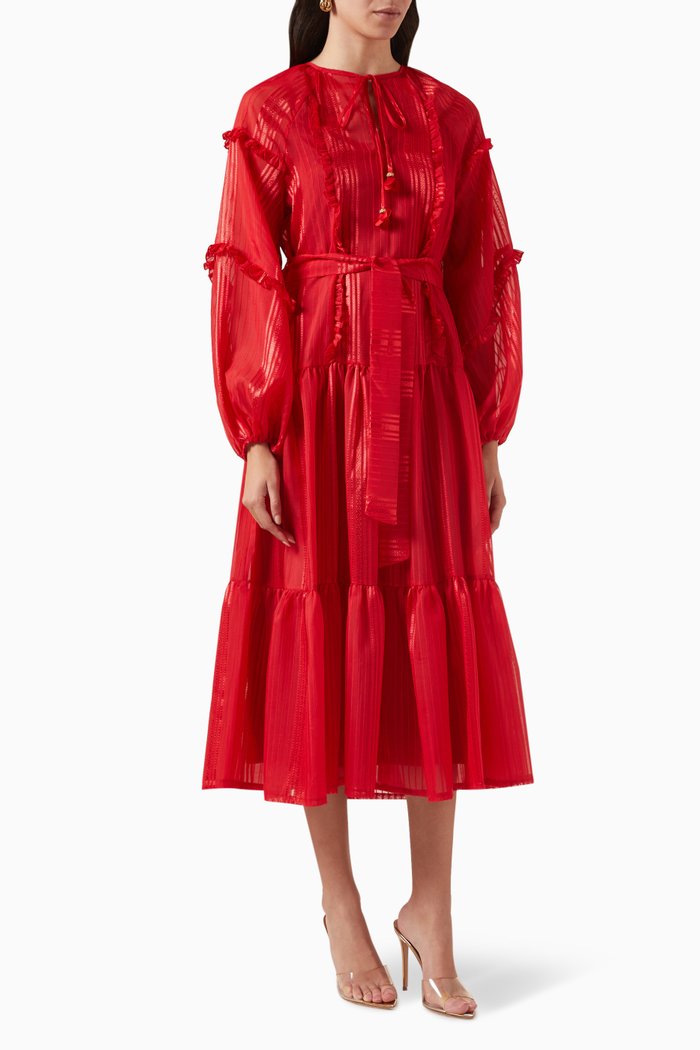 

Ruffle Midi Dress, Red