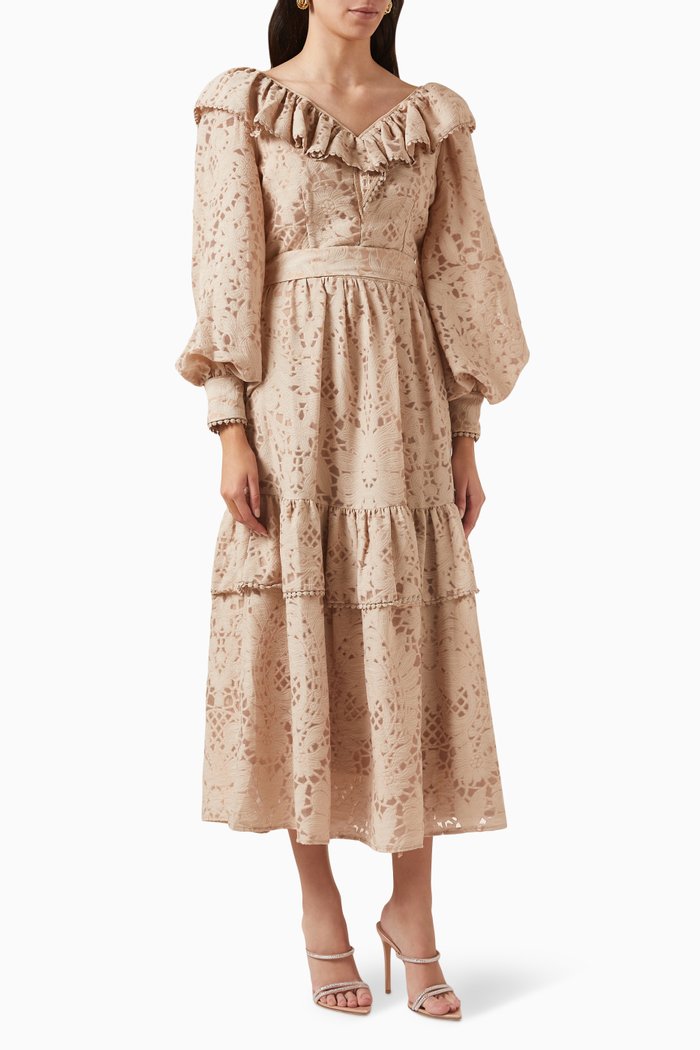 Lace Midi Dress, Neutral