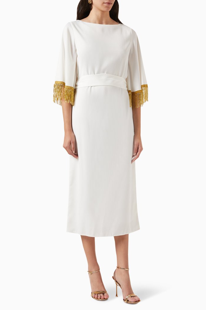 

Fringed Midi dress, White