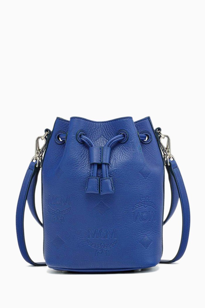 

Mini Drawstring Hobo Bag in Leather, Blue