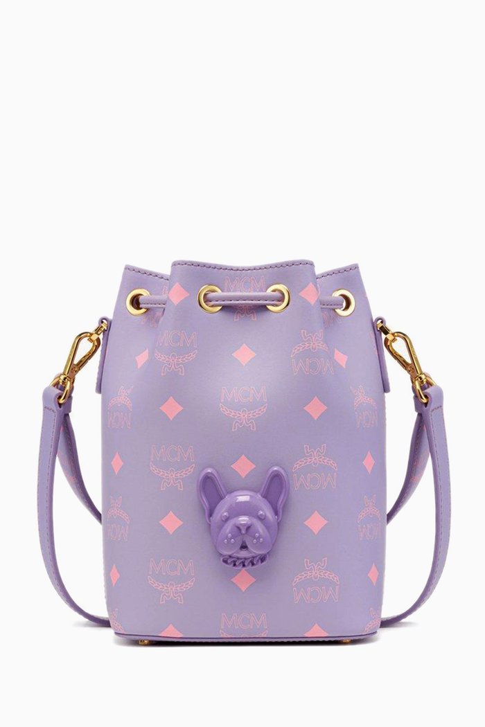 

Mini Pup Drawstring Hobo Bag in Leather, Purple