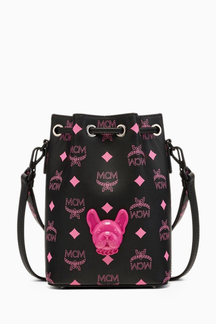 

Mini Pup Drawstring Hobo Bag in Leather, Pink