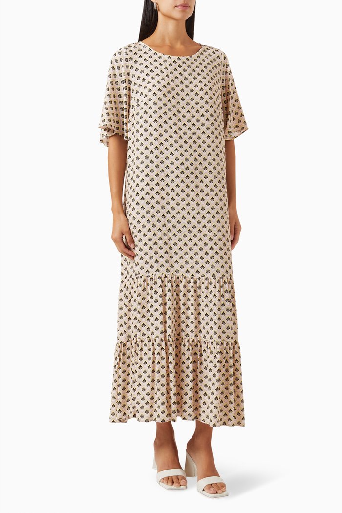 Printed Midi Dress in Rayon, Neutral