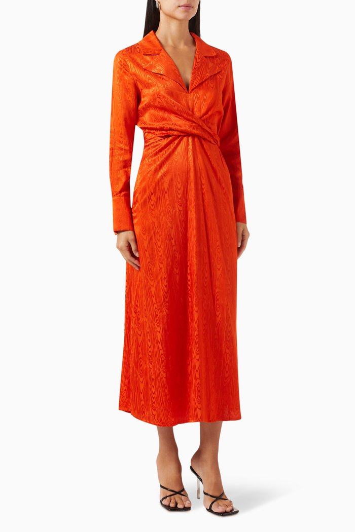 

Wrap-front Jacquard Midi Dress in Viscose, Orange