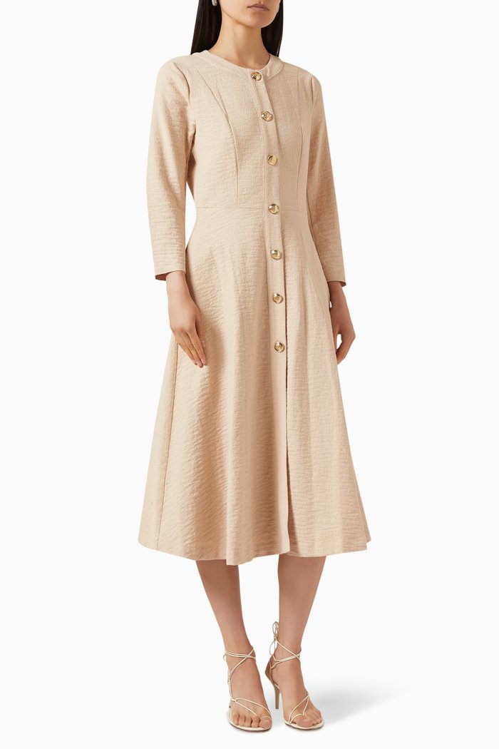 

Button-up Midi Dress in Crepe, Neutral