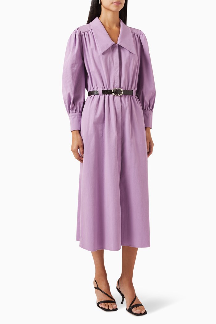 

Belted Midi Dress in Stretch Cotton-poplin, Purple