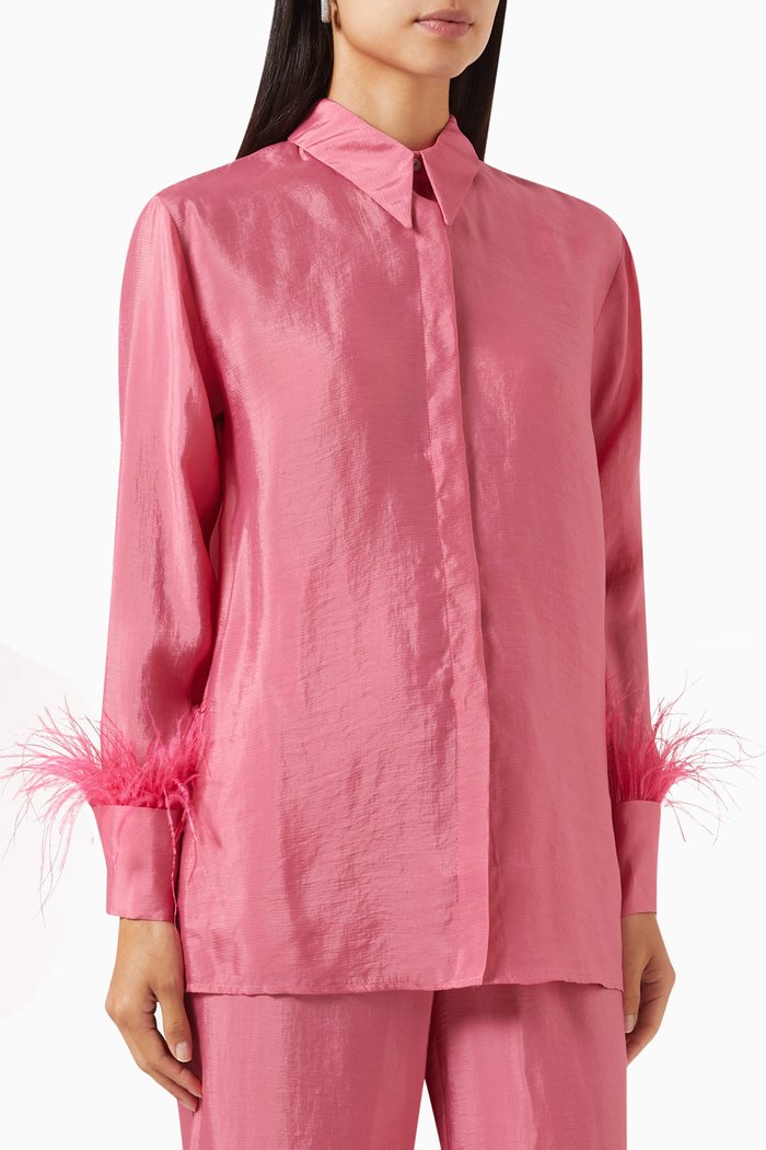 

Feather-trimmed Shirt in Viscose-blend, Pink