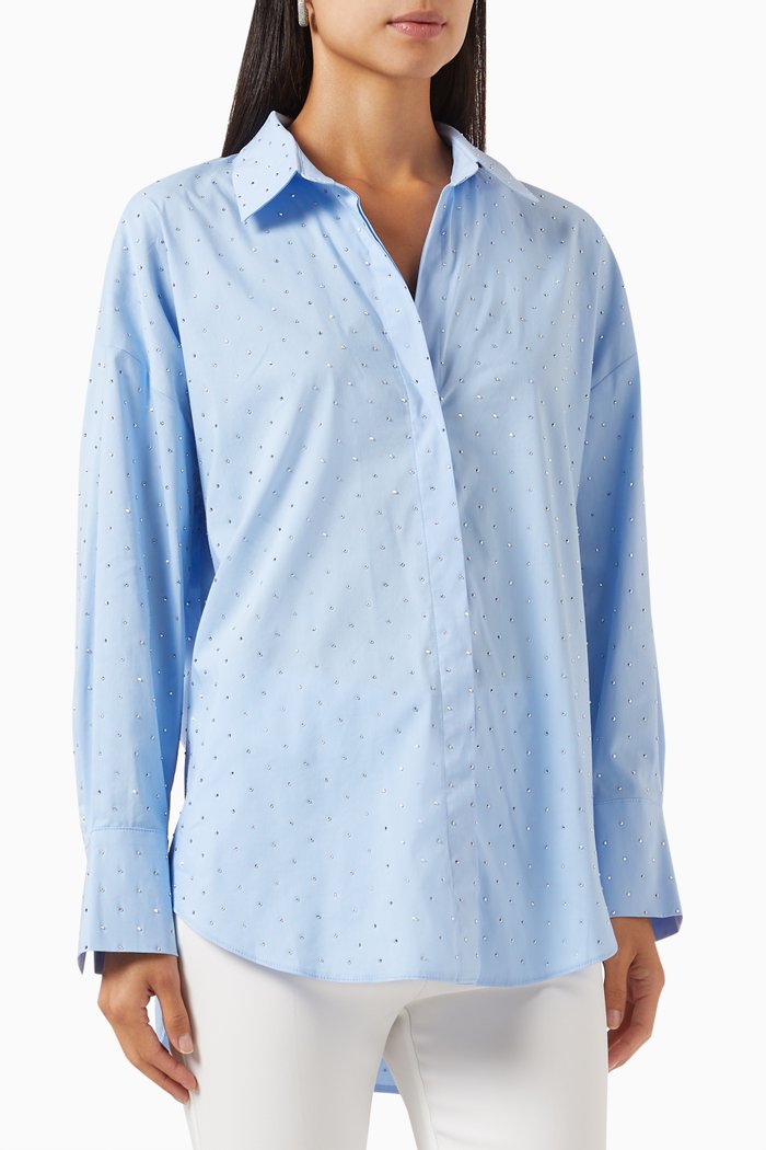 Embellished Shirt in Cotton, Blue