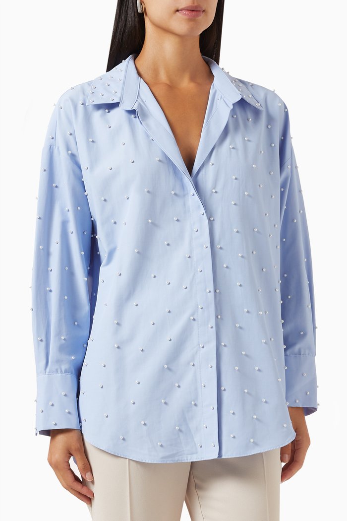 

Pearl-embellished Shirt in Cotton, Blue