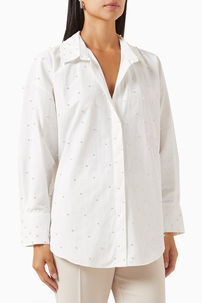 Pearl-embellished Shirt in Cotton, White
