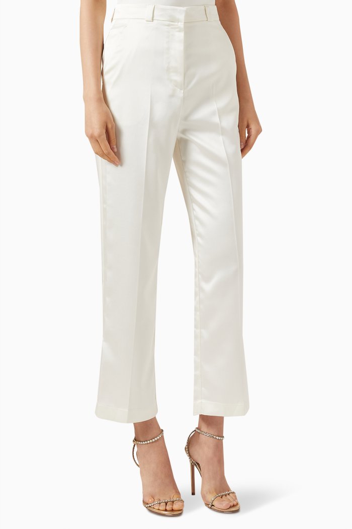 

Cropped Straight-fit Pants in Satin, White