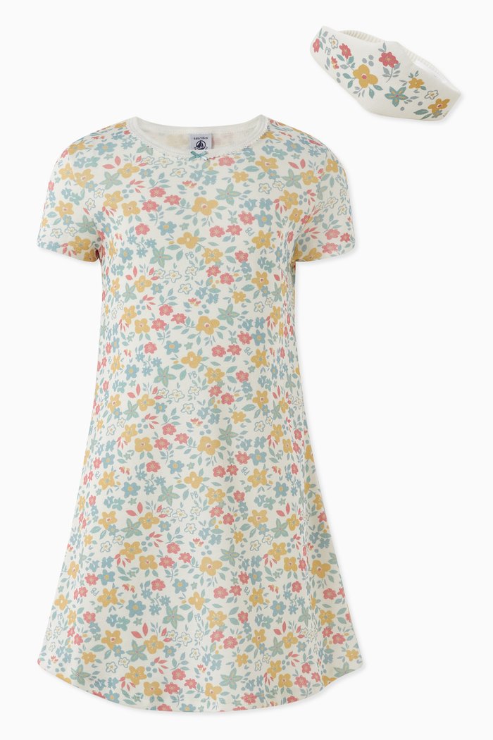 

Floral Print Nightdress & Crown Set in Organic Cotton, Multicolour