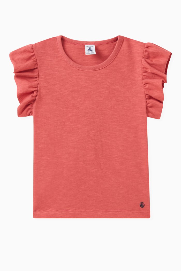 

Ruffled Sleeves T-shirt in Cotton Slub, Pink