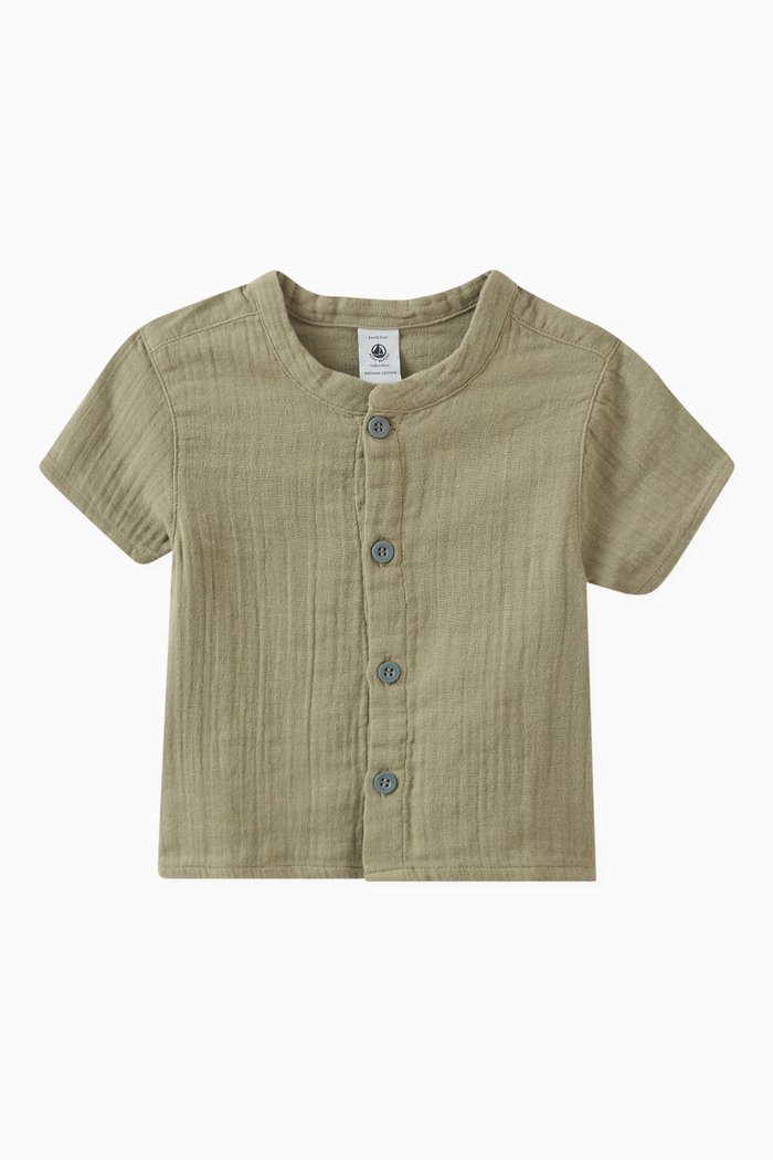 

Buttoned T-shirt in Cotton Gauze, Green