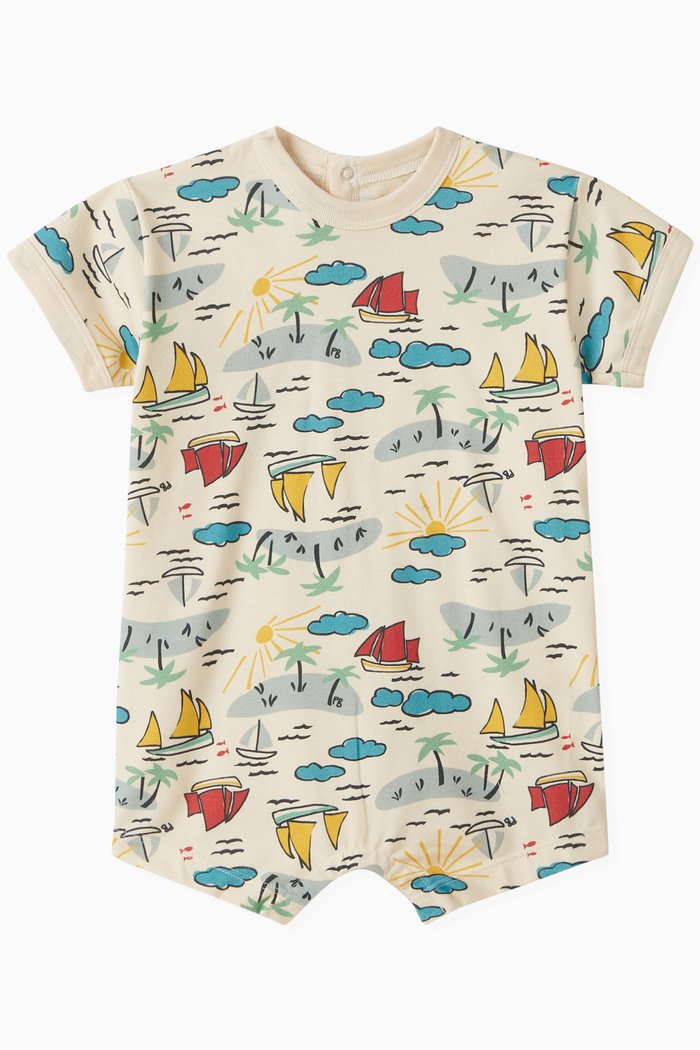 

Explorer Print Playsuit in Cotton Jersey, Multicolour