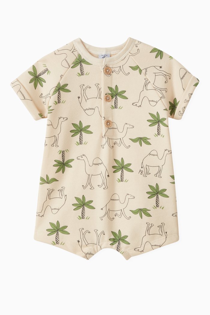 

Camel Print Playsuit in Cotton Fleece, Multicolour