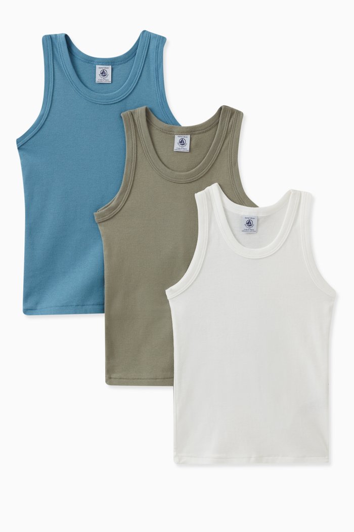 

Plain Vest in Cotton, Set of 3, Multicolour