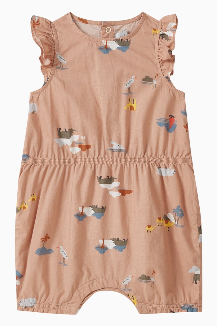 

Graphic Print Playsuit in Cotton Poplin, Multicolour