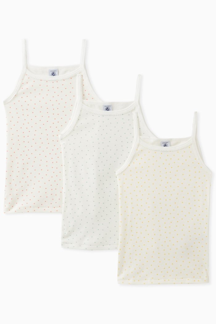

Polka Dot Strappy Vest in Cotton, Set of 3, Multicolour
