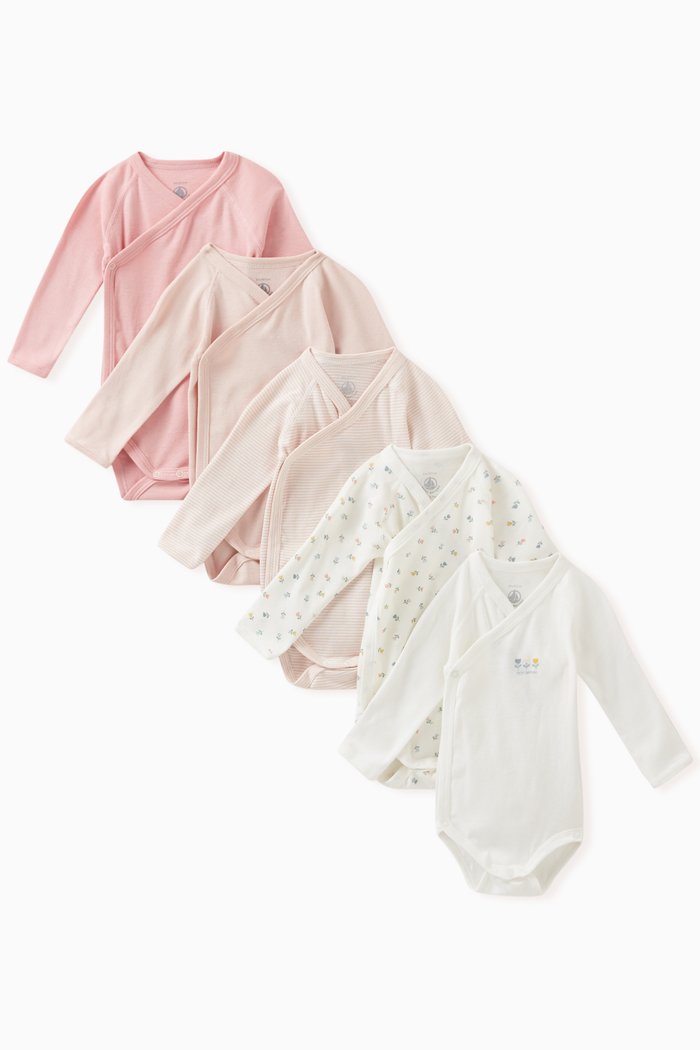 

Wrapover Bodysuit in Cotton, Set of 5, Multicolour