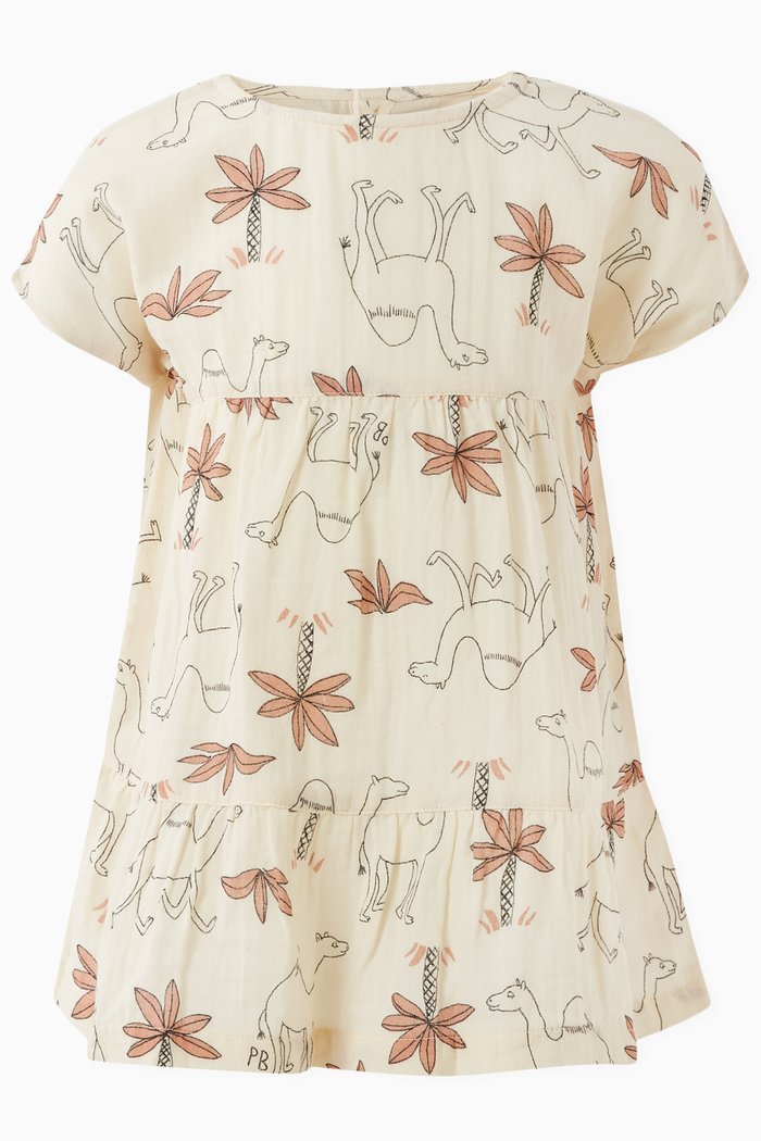 

Camel Print Dress in Cotton Gauze, Multicolour