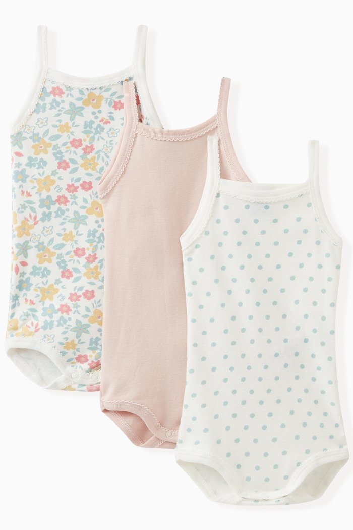 

Vest Bodysuit in Cotton, Set of 3, Multicolour