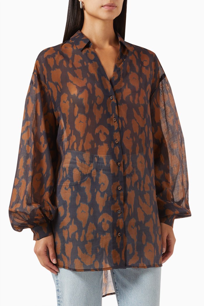 

Animal-print Oversized Shirt, Brown