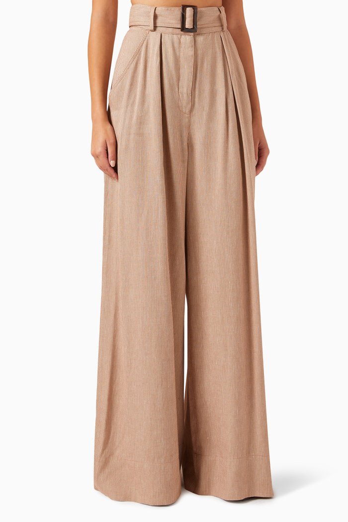

Wide-leg Pleated Pants in Viscose Linen, Brown