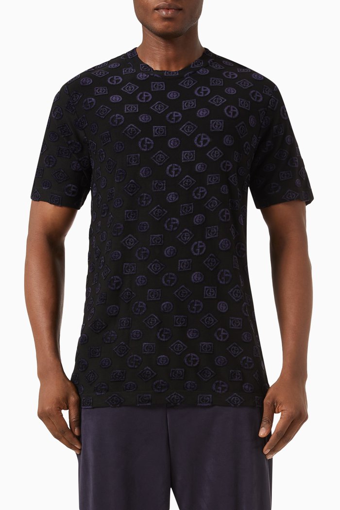 

All-over Flock Logo T-shirt in Jersey, Black