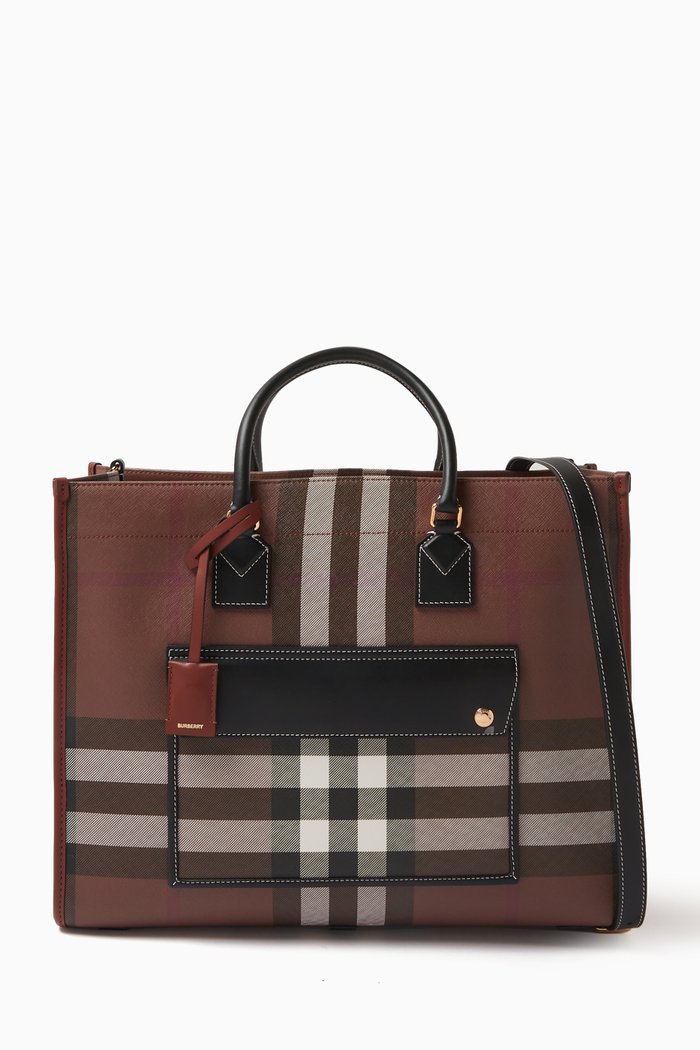 

Medium Freya Tote in Check Bio-based Canvas, Brown