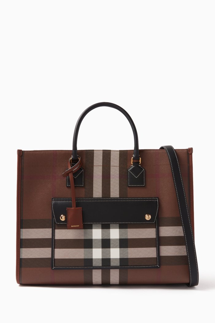 

Medium Freya Tote in Check Bio-based Canvas, Brown