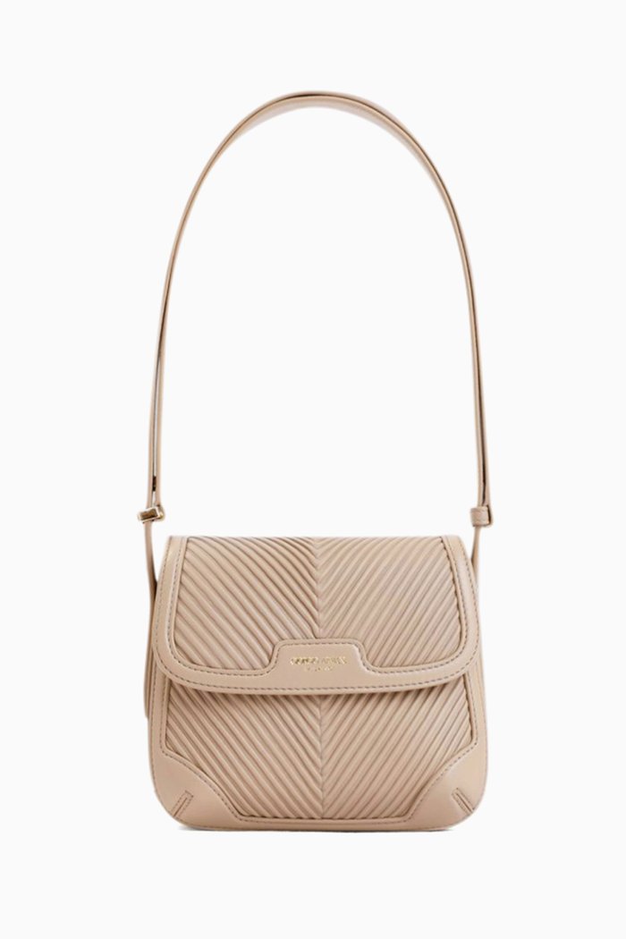 

Small La Prima Shoulder Bag in Plissé Leather, Black