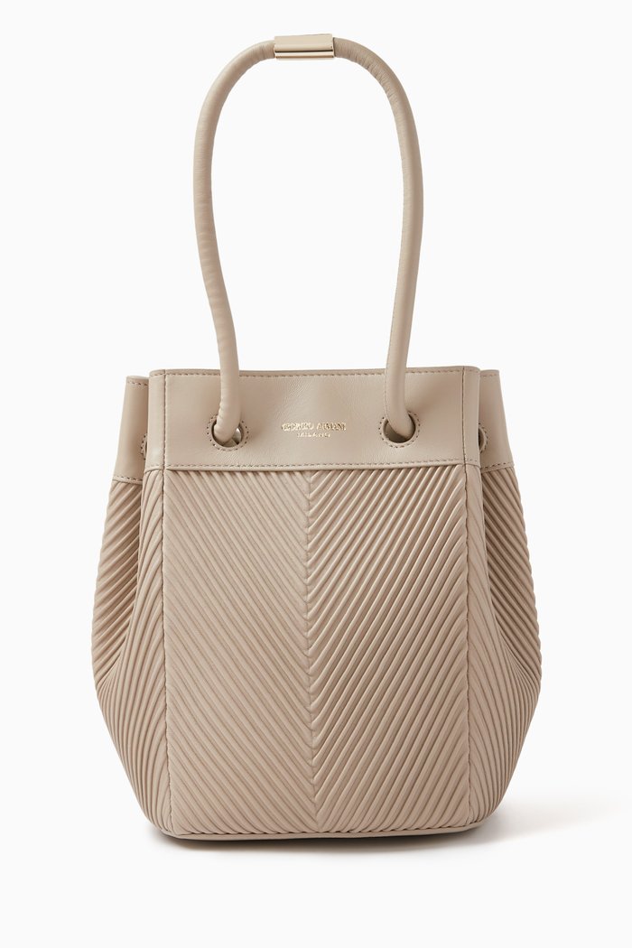 

Small Bucket Bag in Plissé Leather, Neutral