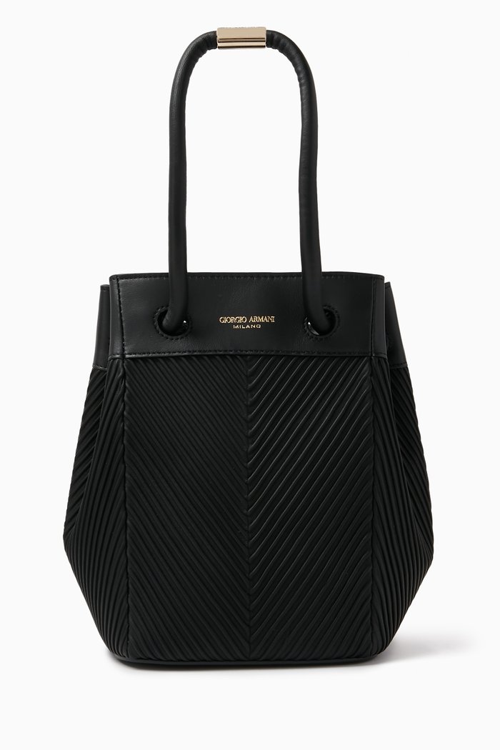 

Small Bucket Bag in Plissé Leather, Black