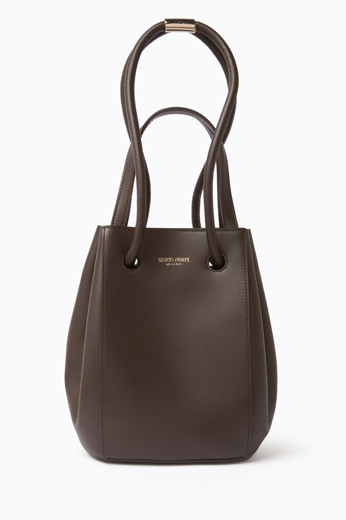 Small Bucket Bag in Nappa Leather, Brown