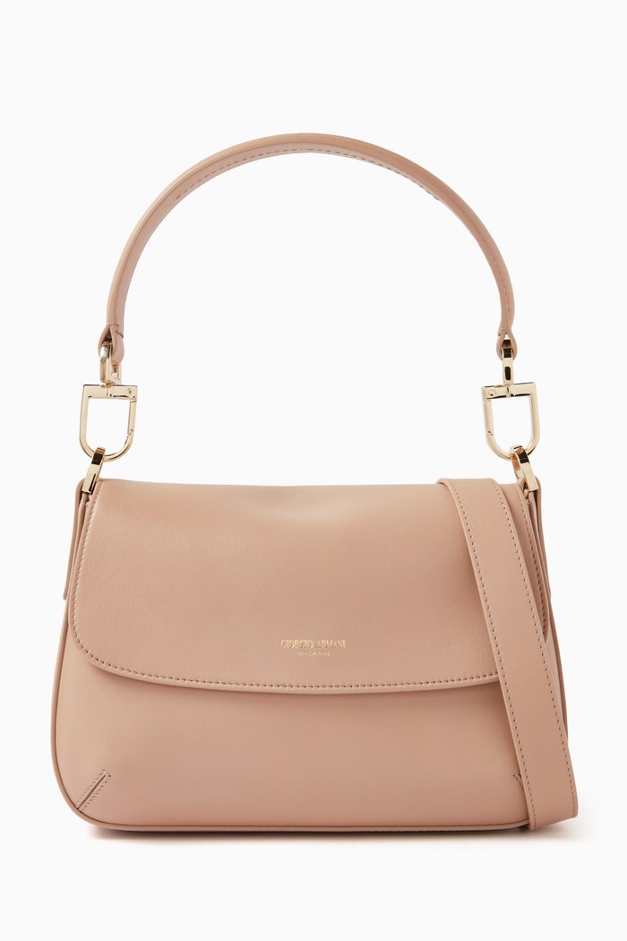 

Small La Prima Shoulder Bag in Pebbled Leather, Neutral