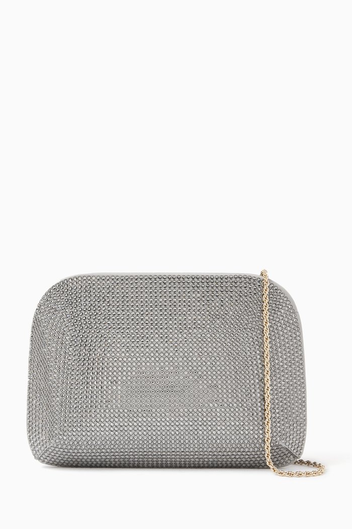 

La Prima Crystal-embellished Clutch in Satin, Grey