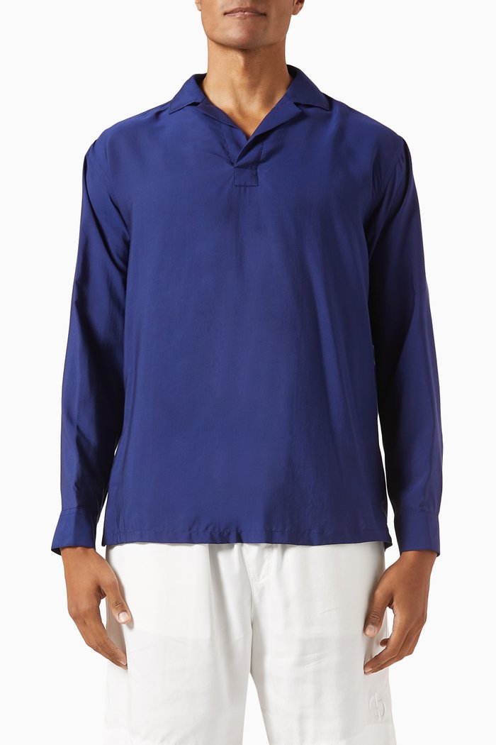 

Polo Shirt in Silk, Blue
