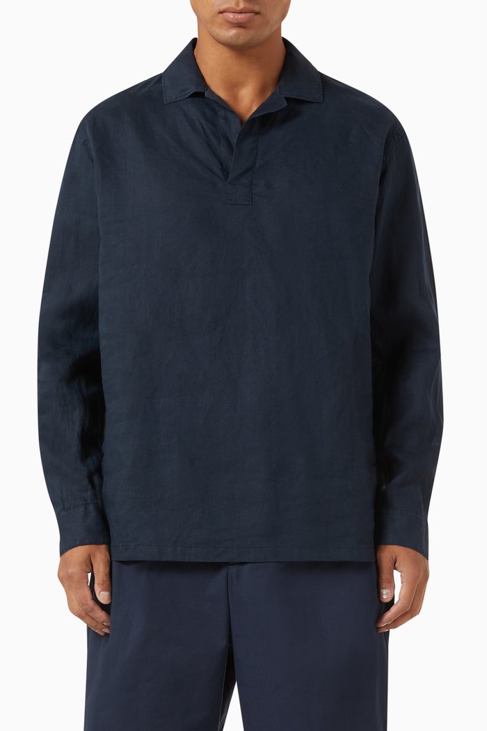 

Polo Shirt in Linen, Blue